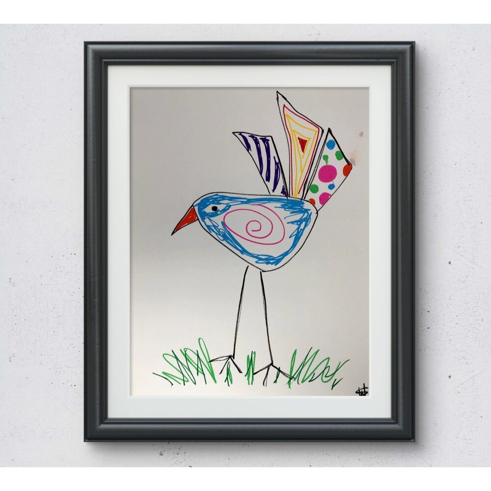WS original color bird art 14X11 modern expressionist abstract painting